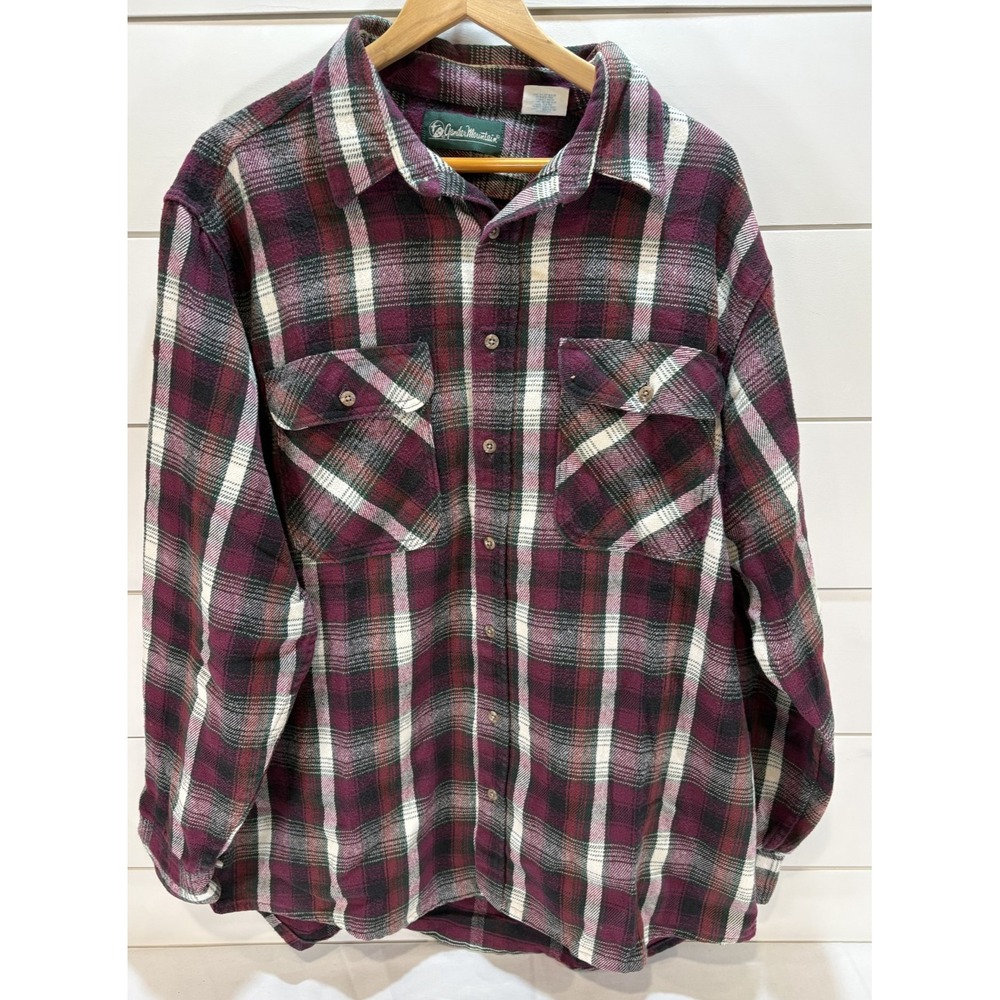 Gander Mountain Flannel Shirt Men's 2XL Plaid Button Up Maroon White Black Heavy